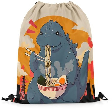 Turnbeutel Niedlichen Dinosaurier Japanische Ramen Tier Sonne Urban Building Silhouette, Tunnelzug Gym Sack 36X43Cm Verstellbar Stoffbeutel Mit Kordelzug Einkaufsbeutel Für Reisen Sport Freizeit