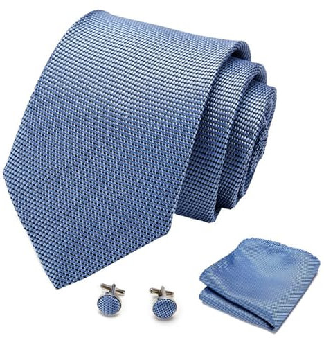 XDGBGFN Krawatten Einfarbig Krawatten Set Einstecktuch Manschettenknöpfe Elegant Krawatten für Hochzeit Formal Business (hellblau)