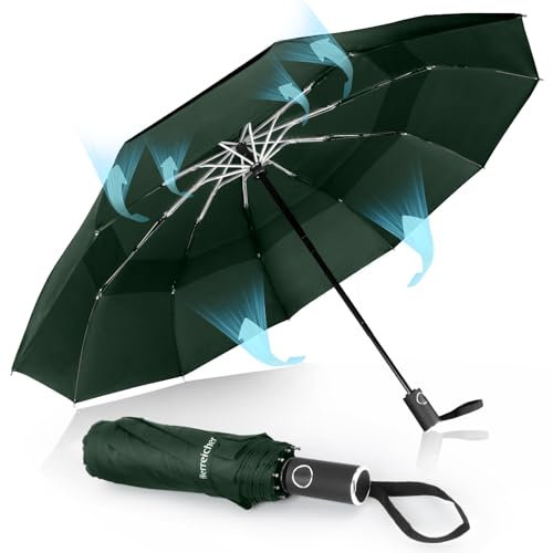 Herreicher Regenschirm Sturmfest Groß Taschenschirm Automatik - Winddicht Ständer Leicht Schirm Automatikschirm Reiseschirm Faltbar Kompakte Golf Umbrella für Herren/Damen/Kinder/Ältere (Grün)