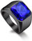 Bandmax Ring Schwarz Siegelring Größe 57mm Edelstahl Ringe für Herren Ring mit blauem Stein 12MM breit Bandring Freundschaftsring Accessoires für Geburtstag Schmuck Blau