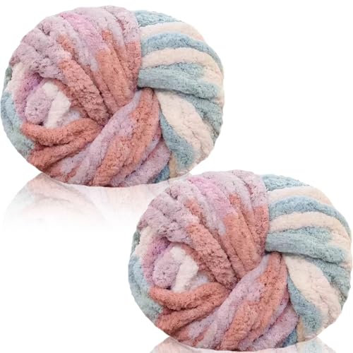 Duscdesp 500g(2 x 250g) Dicke Wolle Garn, Chenille Chunky Wolle Weiche Armstricken Wolle zum Stricken und Häkeln XXL Chenille Wolle Yarn für Decken, Kissen, Schals, Mützen (Kirschblüte)