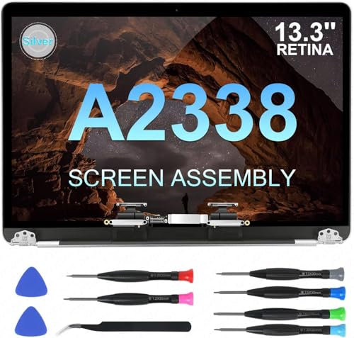 Ersatzbildschirm 13,3 Zoll für MacBook Pro 13 Zoll A2338 Retina M1 2020 Jahr (Modell: EMC 3578 EMC 8162 MYD83 MYD92 MYDA2 MYDC2 MNEQ3 MNEP3 MNEJ3) Full LCD Screen Display Assembly (For A2338 (Silber))