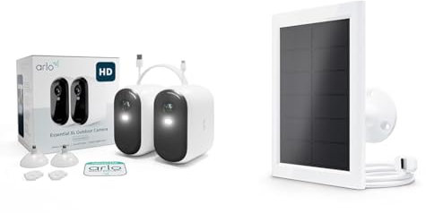 Arlo Essential 2 HD XL Batterie Überwachungskamera Aussen WLAN + Solar Panel, Kabellos, 1080p Video, Farbnachtsicht, Licht, Bewegungsmelder, Sirene, 2-Wege Audio, Secure Testzeitraum, 2 Kameras