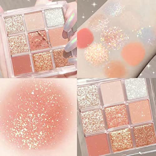 Palette di Ombretti Glitterati, Palette di Ombretti da 9 Colori per Ragazze, Palette di Ombretti Luccicanti Resistenti All'acqua, Palette per il Trucco Occhi Glitterati Oro, (A)