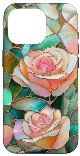 Coque pour iPhone 16 Pro Coque Téléphone Roses Faux Vitrail Élégante