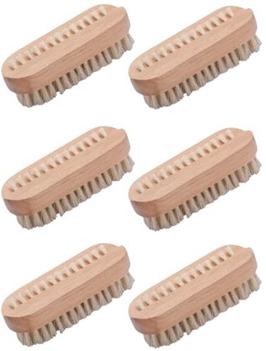 6 x Wooden Nail Brushes, Hygienic Double Sided Hand And Cleaning Brush, Scrubbing To Clean Under Dirt Grime Grease, Firm Strong Bristles, For Use On Fingernails Toenails