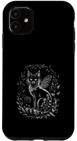 Dark Fairycore Floral Black Cat Case for iPhone 11