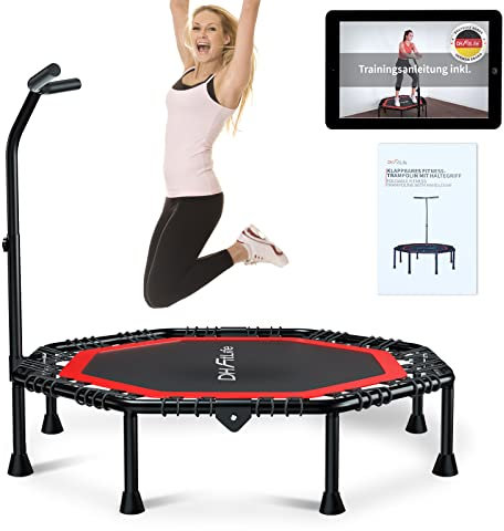 DH FitLife Fitness Trampolin klappbar Leise Gummiseilfederung ohne Installation | 45 Zoll 115cm Trampoline für Indoor & Outdoor Jumping | mit 3 verstellbaren Handgriffstufen