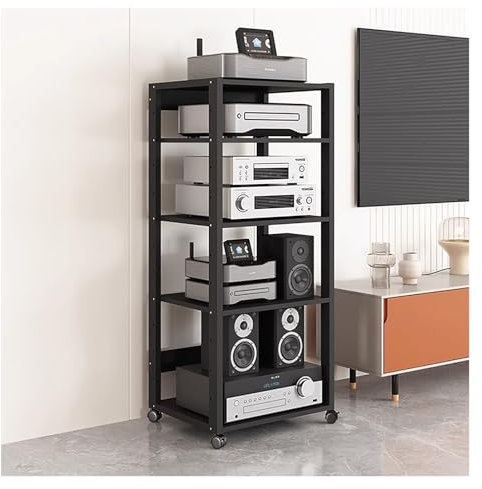 YLLFFLL 5 Stufig HiFi Rack Mit Rollen, Regal 50cm Breit HiFi, Audio Schrank HiFi-Schränke Für Wohnzimmer/Büro, Organizer-Regal Für Entertainment-Stereokomponenten