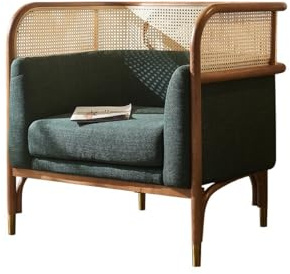 Kleine Sofas Wabi-Sabi-Stil Holz Rattan Sofa Dreisitzer Couchtisch Wohnzimmer Doppel Freizeit Sofa Stuhl Sofa fürs Schlafzimmer(S)