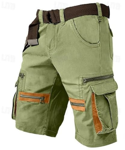 MOKBAY Shorties Gym Tactique Militaire de Course Baggy Ventes Flash du Jour Travail de Sécurité Vert Bermuda Homme Coton uni Poche Zippée Pantalon Court Homme Treillis Militaire Vert M