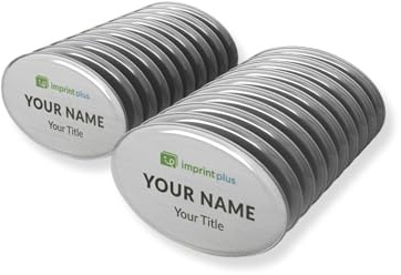 1.7 x 2.6 Reusable Oval Metal Name Badges - 20 Badge Kit (Plates, Inserts, Magnets, Lenscovers) (Silver Plate with Insert Sheet for Laser Printer)