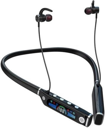 Koolenry Extra Long Playback Sports Earphone Bluetooth with Microphon Neck Hanging Running Stereo Lcd Display Headset Black