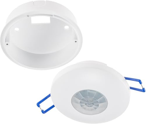 ChiliTec Bewegungsmelder Innen 360° Unterputz 230V | Deckenbewegungsmelder, 8m Reichweite, Einbau Ø62-70mm, PIR-Sensor, mit Aufbaurahmen Weiß