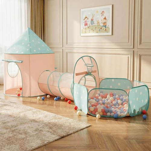 SISTICKER 3-in-1 Spieltunnel mit Zelt & Bällebad für Kinder | 3-in-1 Spieltunnel, Zelt & Bällebad. Robustes Gestell, Mesh, einfach abwischbar, faltbar mit Tragetasche. Ohne Bälle