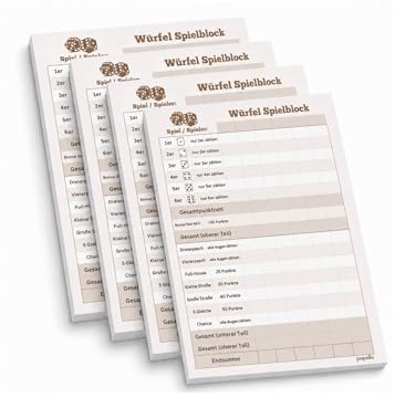papello Würfelblock A6 Klein – Ersatzblock, 4er-Pack | Blöcke à 50 Blatt – Qualitätspapier für Würfelspiele – Punkteblöcke fürs Familien-Spielevergnügen