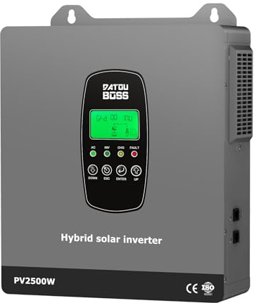DATOUBOSS 1800W Hybrid Solar Wechselrichter 12V Reiner Sinus, 12V DC auf 220V/230V AC mit MPPT Solarladeregler, BMS-Schutzsystem, für Lithium-Batterien