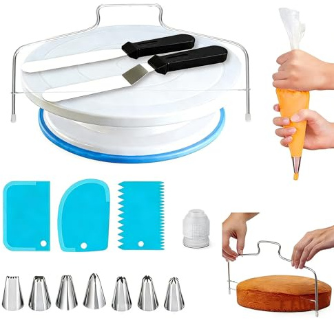 35Pcs Cake Turntable and Rotating Cake Stand, Cake Decorating Kit | 7 Icing Tips-20 Bags-Straight & Offset Spatula-3 Scraper Set-Cake Decorating Supplies Kit, Baking Tools