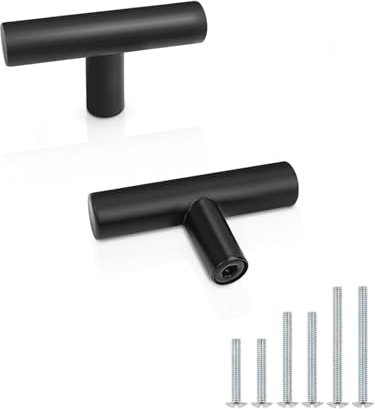 Probrico 10 Pack Black Cabinet Knobs, T Bar Drawer Knobs, Stainless Steel Handles for Kitchen Cupboard, Wardrobe Knobs 50mm/2 Length