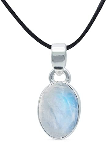 mantraroma Kettenanhänger 925 Silber Mondstein weißer Stein schimmer Edelstein Kettenanhänger Damen Sterling Silber Halskette Anhänger Geschenk (MAH-081-04)