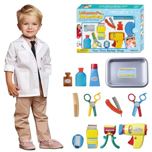 Coolbitz Boys & Girls Pretend Play Barber Set - Stylist Hairdresser Role Play Hair Dryer, Scissors & Beauty Accessories