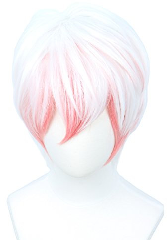Linfairy Kurze gerade rosa weiß Cosplay Perücke Halloween Kostüm Vollperücke für Männer
