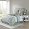 510 DESIGN Luxe Gestepptes Bettwäsche-Set, modernes Übergangsdesign, alle Jahreszeiten, Daunen-Alternative, warme Bettwäsche, passende Kissenbezüge, Bettrock, dekoratives Kissen, King-Size-Bett, Shawnee Scrollwork Seafoam
