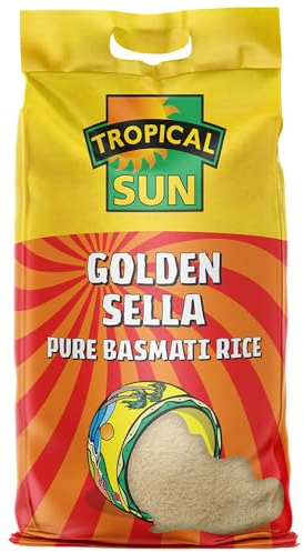 Tropical Sun Golden Sella Basmati Rice 10kg - Extra Long Grain Parboiled Rice - Naturally Aromatic - Non-Sticky & Fluffy Rice for Biryani, Pilaf, Curries & Everyday Cooking