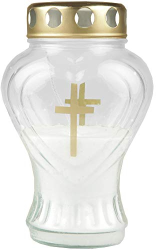 HS Candle - Lumino per tomba in vetro a forma di cuore (bianco), con durata di circa 45 ore