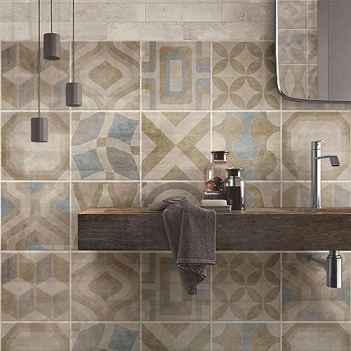 RE-COVERTILES - Adesivi per Piastrelle Bagno e Cucina 24 Pz 10x10 cm - PS00172 Decorazione murale in PVC impermeabile mattonelle mosaico stile cementine Azulejos