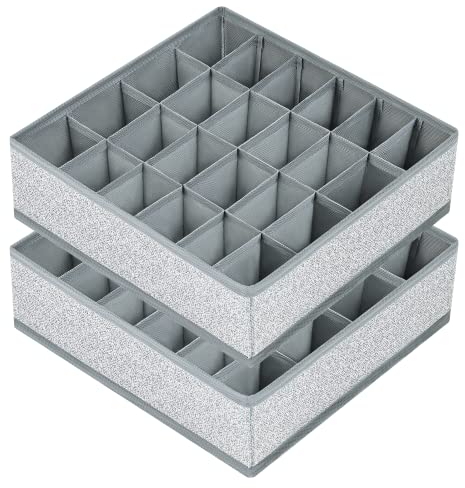 Joyoldelf 2 Stück Aufbewahrungsboxen für Socken und Unterwäsche, 24 Zellen Faltbare Boxen (Faltbox, Drawer dividers, Schubladen-Organizer Stoffboxen zum Aufbewahren von Socken