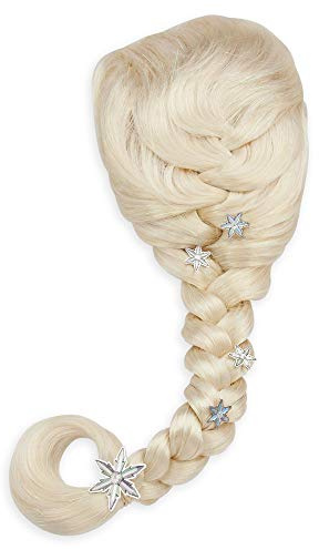 Disney Store Kostüm-Perücke Elsa für Kinder, Frozen 2, blondes Haar zum Zopf geflochten mit schillernden Strähnen und 3D-Schneeflocken-Ansteckern, geeignet für Kinder ab 3 Jahren