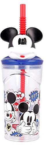 STOR Tasse 3D pour Enfant avec Motif Disney Mickey Mouse, 360 ML, avec Paille intégrée, sans BPA, Facile à Laver et réutilisable