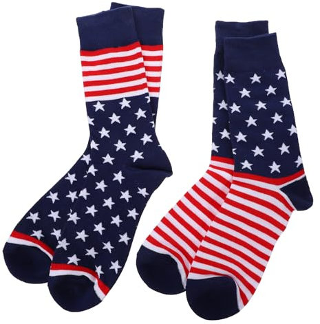 Amosfun 2 Paar Baumwollsocken mit amerikanischer Flagge, gestreiftes Design, Socken für Herren
