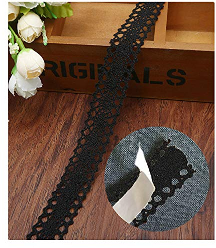 Super Idee 15 m Vintage selbstklebende Spitzenband Borte Schwarz 20mm breit aus Baumwolle Stoff Spitzenborte Spitze Spitzenbordüre zum Basteln und Dekorieren Hochzeitsdeko Gläser Handwerk Geschenkbox