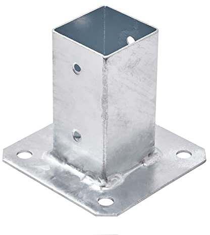 TRIBECCO® Piastra di ancoraggio con manicotto a vite per palo quadrato in legno, palo zincato a caldo manicotto per fissaggio a terra, supporto per recinzioni, piastra di base, 50 x 50 mm