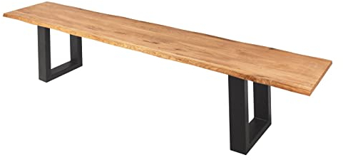 SAM Sitzbank 180x38 cm Enrico, Eichenholz massiv + geölt, schwarz lackiertes Kufengestell Metall, Esszimmerbank, echte Baumkante, Holzbank Massivholz, Baumkantenbank