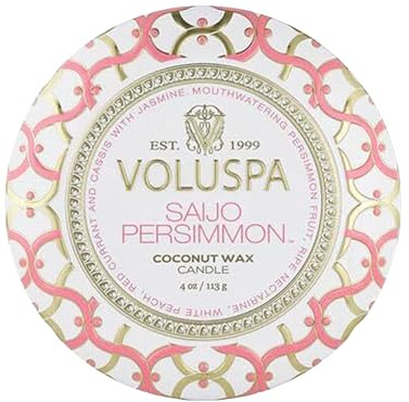 Voluspa Saijo Persimmon, Mini-Kerze, 118 ml, 25 Stunden Brenndauer, natürliche Dochte und Kokoswachs für sauberes Abbrennen, vegan, gegossen in den USA