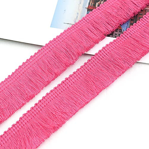 5 Meters 2.5cm Quaste Fransenborte Fransenband Schnittfranse Dekoband Zierband Dekoborte Tanzfransen Nähzubehör für Kleidung,Kostüme,DIY Nähen,Gardinen,Tischdecken,Tischläufer,Dekoration,Neonrose