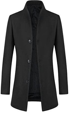 Allthemen Manteau Homme Hiver Long Trench Pardessus Parka Coat en Laine Chaud Veste Slim Fit Coupe Vent Col Montant Noir S