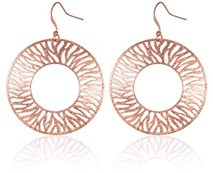 Namana Große runde resegold Statement-Ohrringe für Damen und Mädchen, gebürstetes Finish große rosegold Ohrhänger für Frauen, große Tropfenohrringe mit Zebra-Schliff-Muster, süßer Ohrschmuck.
