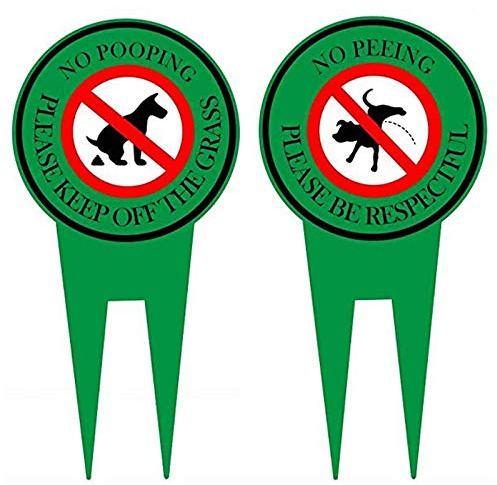 2 Pack Double Sided No Pooping Dog Sign No Peeing Dog Sign With Stake Stop Dogs From Pooping or Peeing On Your Lawn,Politely Reads:Please Be Respectful Thank You And Please Keep Off The Grass,12 x 6