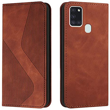 Mo-Somnus Kompatibel Mit Samsung Galaxy A21S Hülle, Magnet PU Leder Tasche Handyhülle, Klappbar Kartenfächer Brieftasche Klapphülle (Braun)