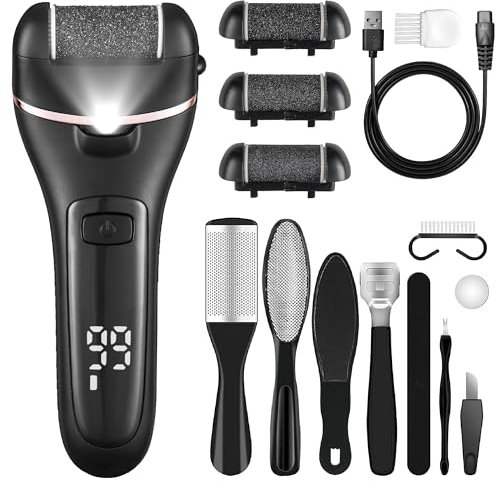 Bemece Electric Foot File Callus Remover, Professional Rechargeable Waterproof Pedicure Kit with 10 in 1 Foot Files Pedicure Tools Set for Cracked Heels Calluses and Dead Skin…(Valentine's Day Gift)