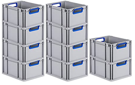 PROREGAL SuperSparSet 10x Eurobox NextGen Color | HxBxT 22x30x40cm | 20 Liter | Griffe blau offen | Glatter Boden | Eurobehälter, Transportbox, Transportbehälter, Stapelbehälter