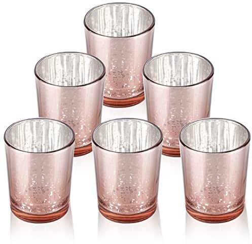 LALAGO Teelichtgläser 6er Set, Gefleckt Teelichthalter Glas, Kerzenhalter Teelichthalter,Kerzengläser für Teelicht Deko Weihnachten Tischdeko Hochzeit(Rosegold)