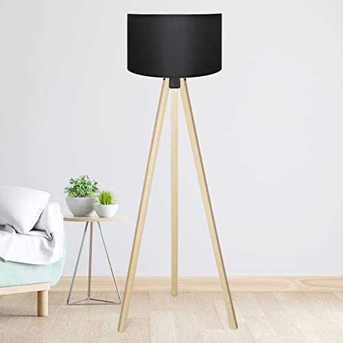 lux.pro Stehlampe Newport 1-flammig Tripod Lampe für Wohnzimmer 140 cm hoch Stehleuchte Standleuchte für innen mit Stoffschirm Schwarz