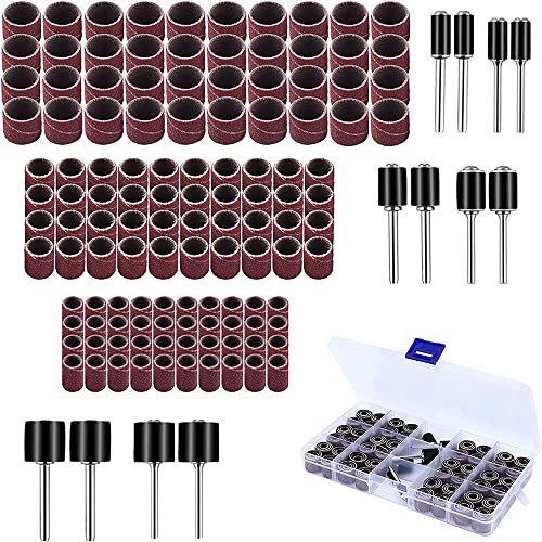 132 Stück Schleifhülse Satz, mit Box, Einschließlich 120 Stück Teilig Schleifen Bands und 12 Stück Schleifwalze for Dremel Drehwerkzeug