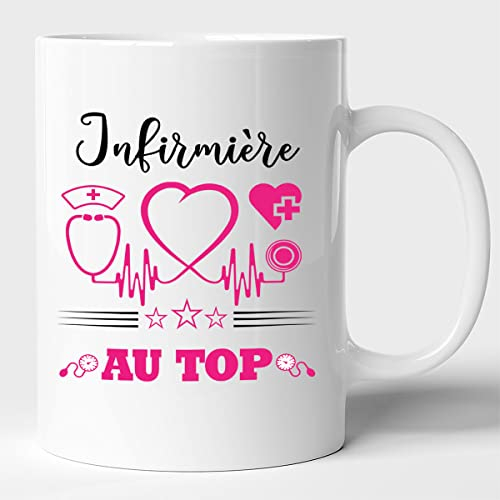 Lalasol Mug Infirmière Au Top – Tasse Cadeau Infirmière Pour Collègue Ami Famille Anniversaire Pot de Départ Noël – Original