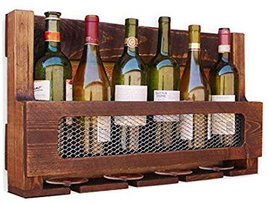 ATAAY Weinregal Wandregale für Wein Holz Lagerregale und Bar Reinigung Loft Eisen Metall Weinglas Weinglas Weinregal Tassen Flaschenhalter, 60×12